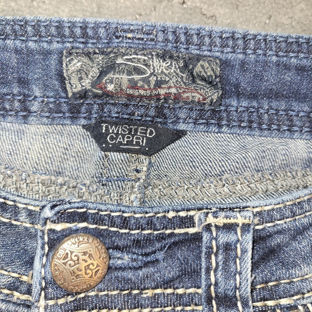 Silver Jeans Womens 18 Blue Twisted Capri Distressed Mid Rise Stretch Denim - Picture 5 of 7